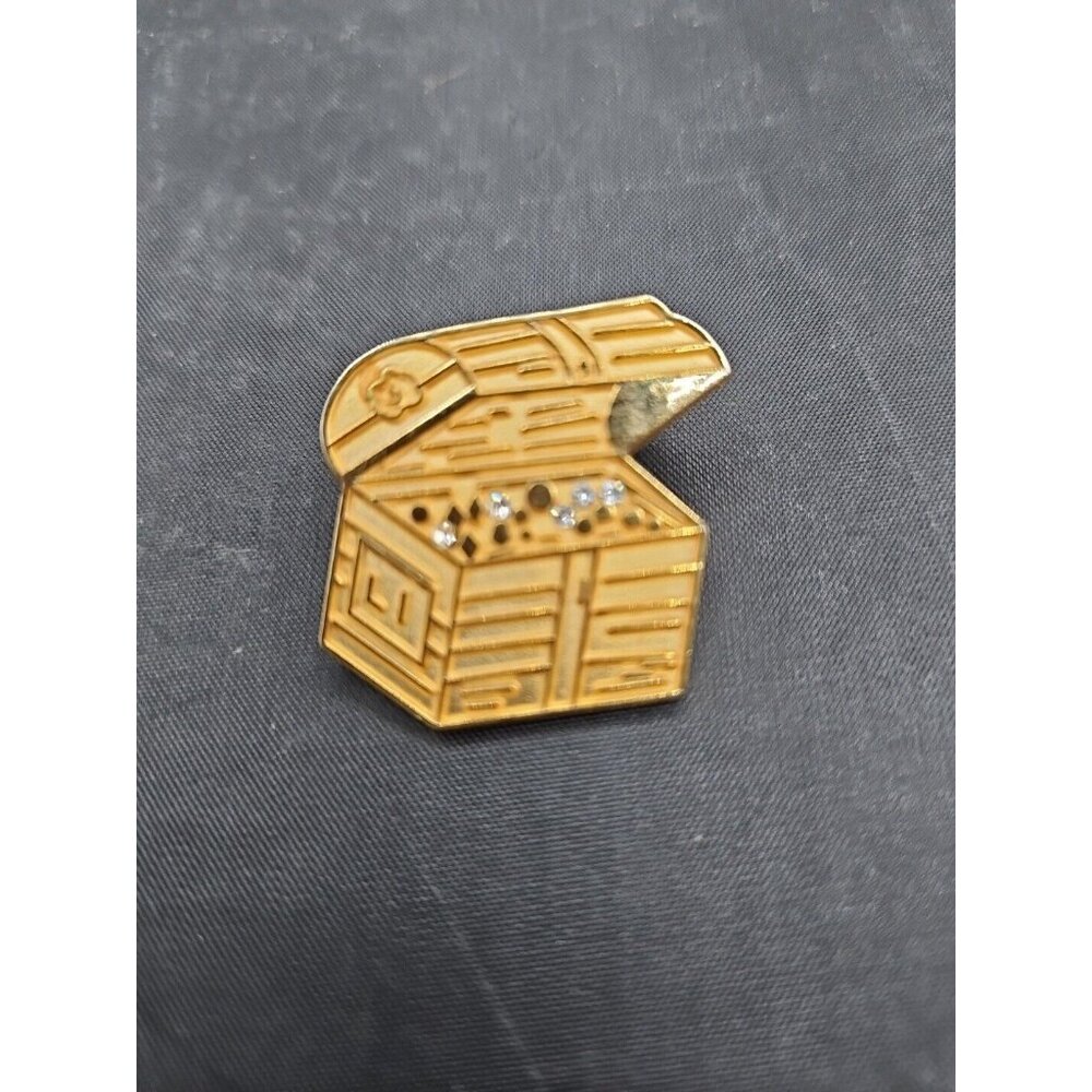 MISS FIT USA LAPEL PIN GOLD TREASURE CHEST RHINESTONES